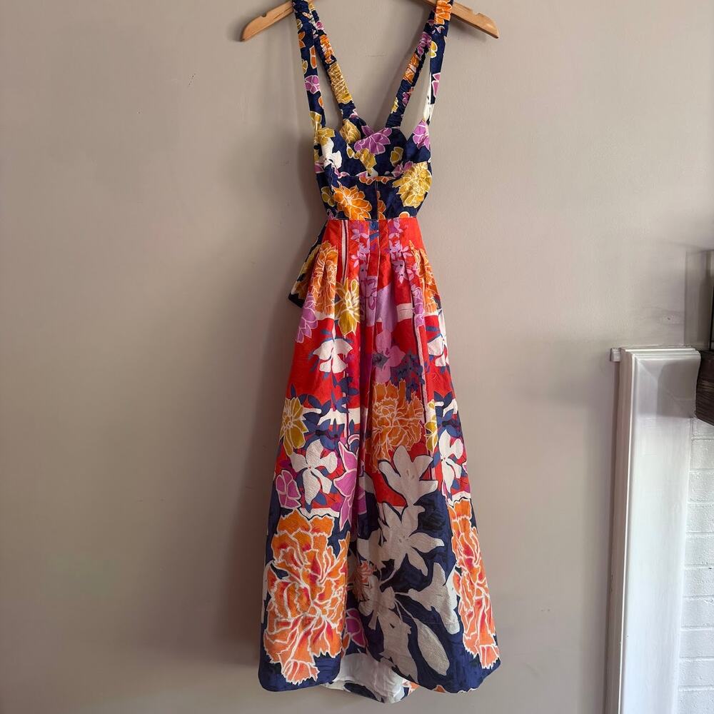 Anthropologie Maeve Floral Tie Bow Back Cutout Midi Dress Size 2 Small - Picture 3 of 7